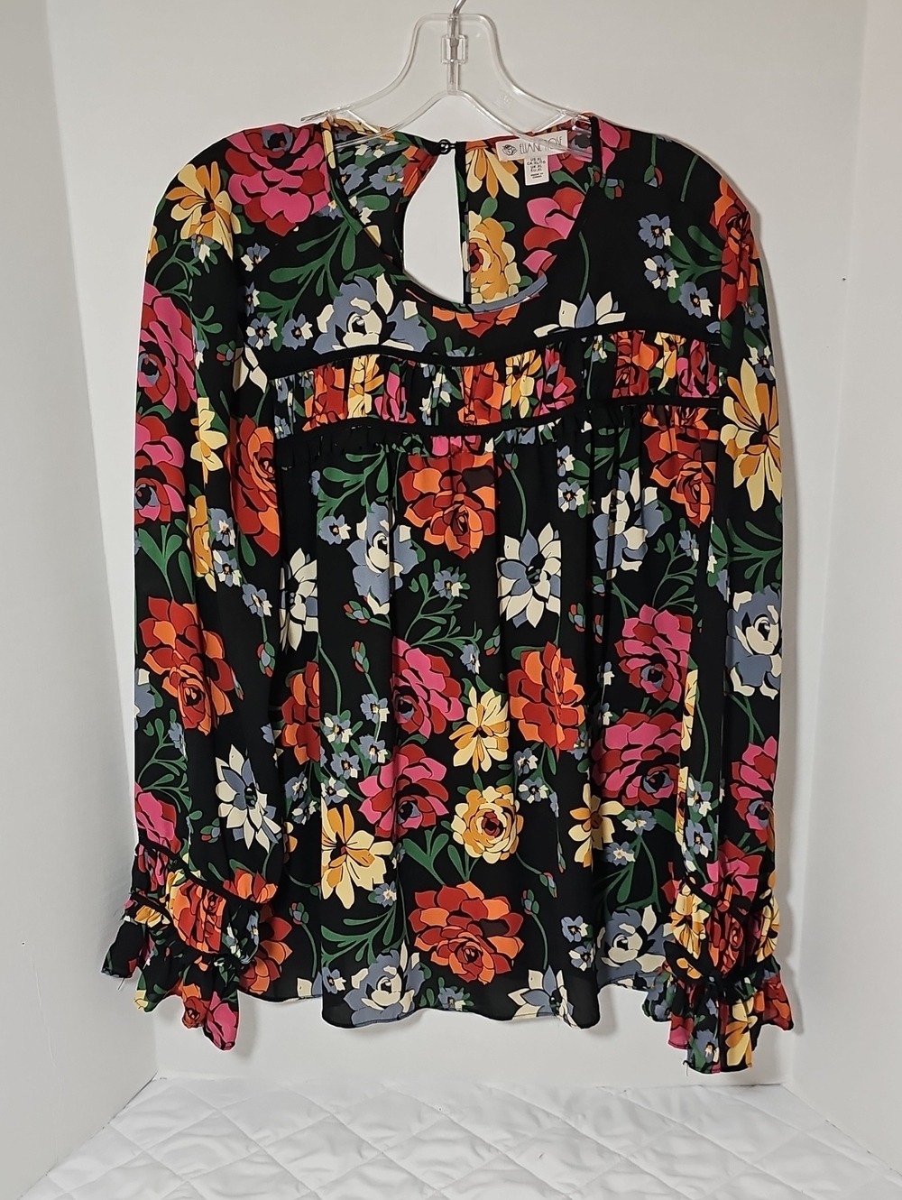 Black Floral Ruffle-Trim Blouse